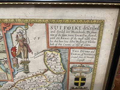 Lot 872 - John Speede, 17th century hand coloured engraved map of Suffolk