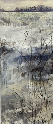Lot 56 - Tracy Johnson (contemporary) oil on canvas, winter landscape, signed verso, 108 x 47cm