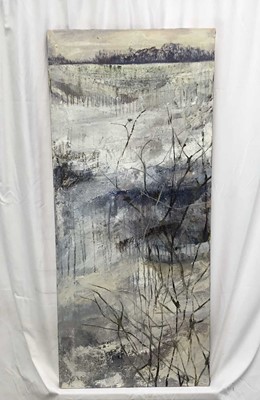 Lot 56 - Tracy Johnson (contemporary) oil on canvas, winter landscape, signed verso, 108 x 47cm