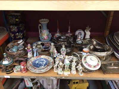 Lot 693 - Sundry ceramics, glass and silver plate, including continental figures, Chinese export saucer, etc