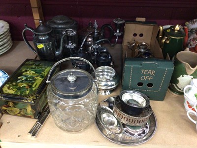 Lot 700 - Quantity of silver and silver plate, including a silver caster (part lot in cabinet)