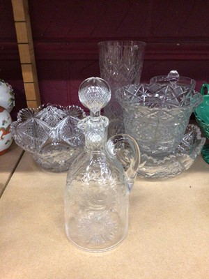 Lot 705 - A good quality cut glass decanter, possibly Webb, decorated with foliate patterns, together with other glassware