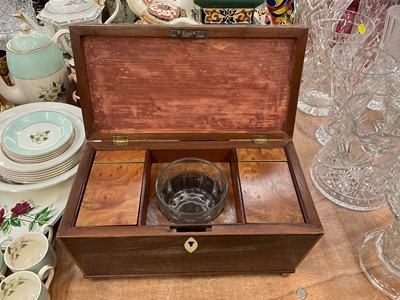 Lot 415 - 19th century mahogany tea caddy with lion mask handles.