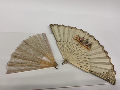 Lot 2512 - 19th century carved bone fan and a mother of pearl fan