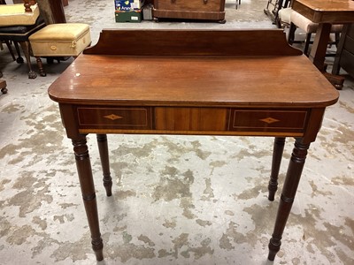 Lot 1192 - 19th century inlaid mahogany hall table with ledge back on turned legs, 92cm wide, 44.5cm deep, 86cm high