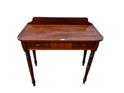 Lot 61 - 19th century inlaid mahogany hall table with ledge back on turned legs, 92cm wide, 44.5cm deep, 86cm high