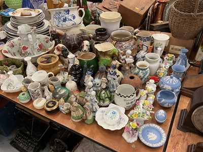 Lot 431 - Collection of mixed ceramics to include Wedgwood Jasperware, 19th century Masons Ironstone jug and bowl and other decorative china.