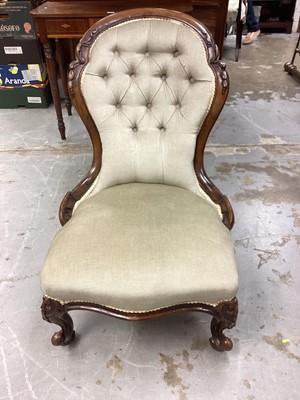 Lot 1197 - Victorian mahogany framed spoon back chair with buttoned green upholstery