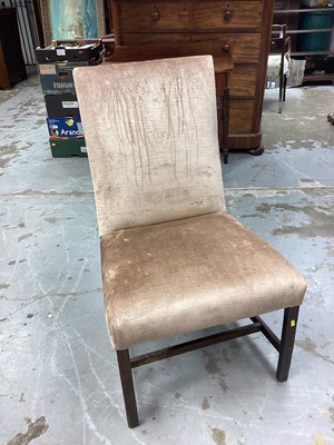 Lot 1198 - Antique upholstered chair on square legs  joined by stretchers