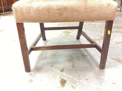 Lot 56 - Antique upholstered chair on square legs  joined by stretchers
