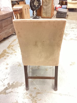 Lot 56 - Antique upholstered chair on square legs  joined by stretchers