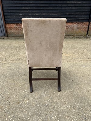 Lot 56 - Antique upholstered chair on square legs  joined by stretchers