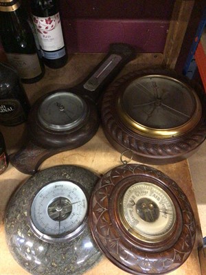 Lot 722 - A Negretti and Zambra aneroid barometer, another serpentine cased, and two more barometers (4)