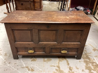 Lot 1202 - Antique oak mule chest with panelled front and two drawers below, 128cm wide, 55cm deep, 76cm high