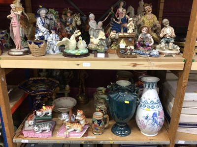 Lot 726 - Various decorative china and other figures and vases (two shelves)