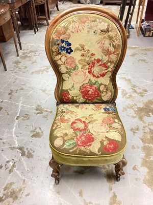 Lot 1204 - Victorian spoon back chair with floral tapestry seat and back on cabriole front legs, 55cm wide, approximately 50cm deep, 97cm high