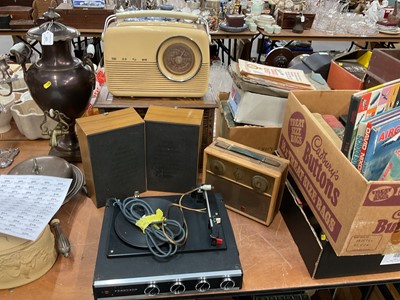 Lot 456 - Vintage Bush radio, valve radio, PYE radio and Ferguson record player with speakers.