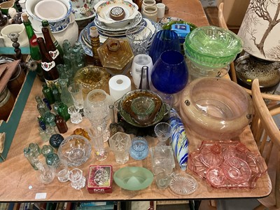 Lot 459 - Waterford crystal vase, Victorian glass bottles, glass dressing table set and other glassware.