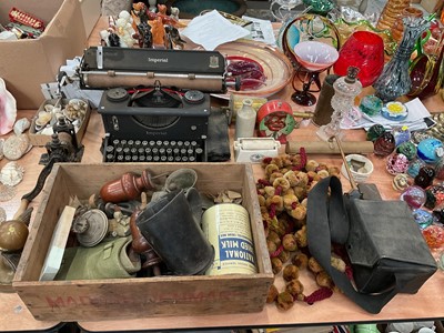 Lot 477 - Vintage Imperial typewriter, pom-pom curtain tie backs and group of bygones.