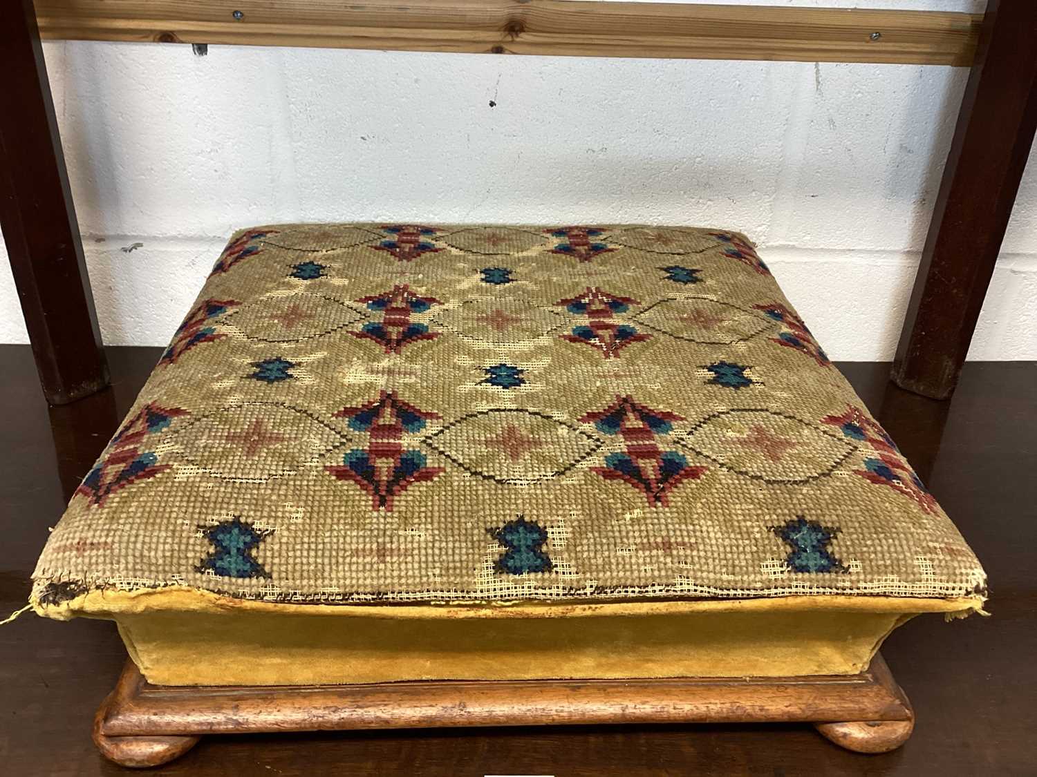 Lot 1214 - Victorian footstool with embroidered top