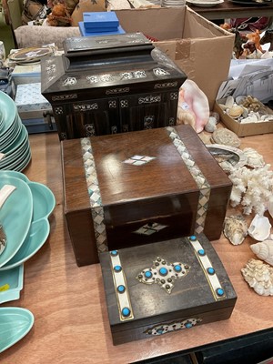 Lot 479 - Impressive 19th century Rosewood and Mother of Pearl sewing box, together with another rosewood box and a coromandel wood box with ivory decoration. (3)