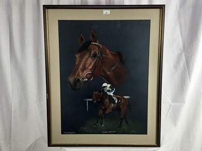 Lot 64 - D. M. Gillingham, pastel on paper, the racehorse 'Ninja Dancer', signed and inscribed, 71cm x 53cm, in glazed frame