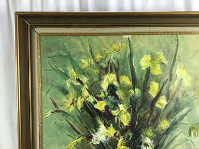 Lot 63 - English School, mid 20th century, oil on canvas - still life summer flowers, 80cm x 64cm, framed
