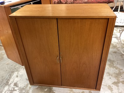 Lot 1219 - Mid 20th century Scandinavian teak cabinet with two sliding doors enclosing drawers and shelves, together with another filing cabinet, both 104cm wide, 47cm deep, 107.5cm high (2)