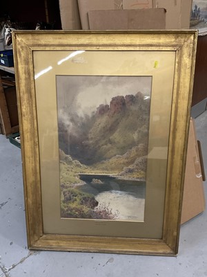 Lot 276 - Arthur Suker (1857-1940) watercolour, mountain landscape, signed, 62 x 37cm, glazed frame