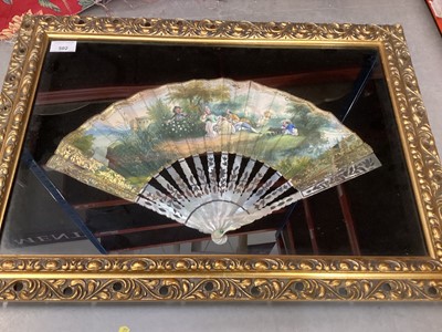 Lot 502 - 19th century hand painted mother of pearl fan in glazed frame.