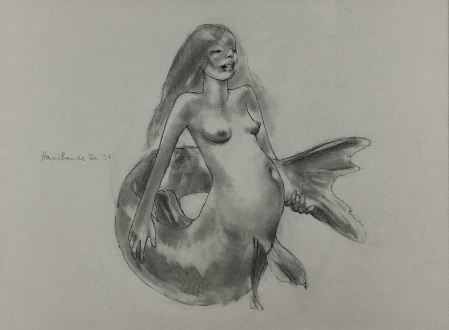 Lot 147 - Howard Barnes (1937-2017) pencil, Mermaid, signed and dated, 35 x 47cm, glazed frame