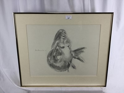 Lot 147 - Howard Barnes (1937-2017) pencil, Mermaid, signed and dated, 35 x 47cm, glazed frame