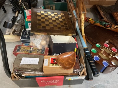 Lot 506 - Collection of mixed games to include playing cards, poker chip set, tennis rackets and other items.