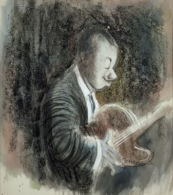 Lot 137 - John Jensen (1930-2018), pastel and bodycolour of Wes Montgomery performing at Ronnie Scott's jazz bar in 1965