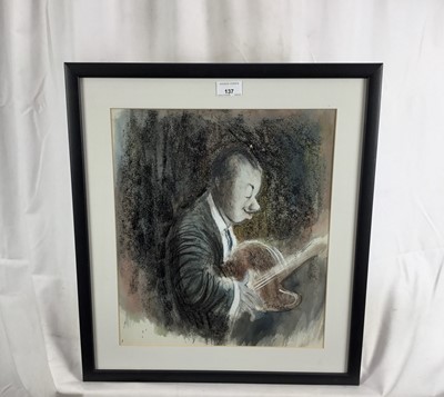 Lot 137 - John Jensen (1930-2018), pastel and bodycolour of Wes Montgomery performing at Ronnie Scott's jazz bar in 1965