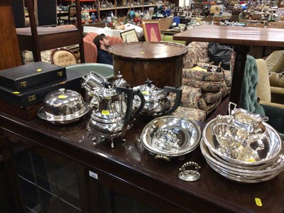 Lot 521 - Group of silver plate, including two coffee pots, a teapot, serving dishes, etc