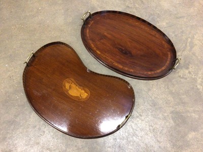 Lot 523 - An Edwardian kidney shaped tray with inlaid shell, and another Edwardian oval tray (2)