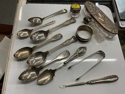 Lot 866 - Group of Georgian and later silver flatware and other silver items.