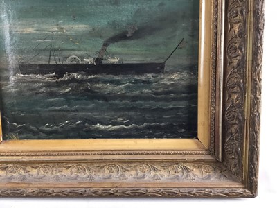 Lot 201 - English School, 19th century, oil on canvas - a paddle steamer at sea, monogrammed, 23cm x 31cm, in gilt frame