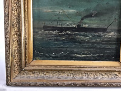 Lot 201 - English School, 19th century, oil on canvas - a paddle steamer at sea, monogrammed, 23cm x 31cm, in gilt frame