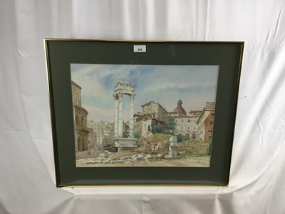 Lot 204 - John Lynch, 20th century, watercolour - Corinthian columns by the theatre of Marcellus, monogrammed, 36cm x 47cm, framed and glazed