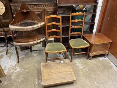 Lot 1236 - Georgian mahogany corner wash stand, together with oak tabletop desk, box commode and two side chairs