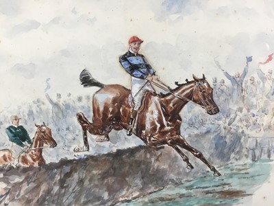 Lot 194 - Finch Mason watercolour The Grand National 20th March 1892 at Aintree Winner Father O'Flynn at 100-1 with jockey Captain Roddy Owen, signed