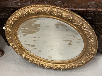 Lot 1245 - Antique oval gilt gesso wall mirror