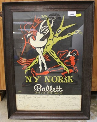Lot 1449 - NY Norsk Ballet signed and inscribed ballet poster in glazed frame