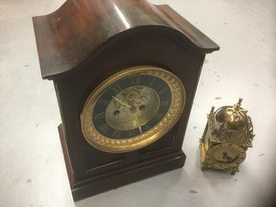 Lot 610 - Early 20th century mahogany cased bracket clock, together with a brass lantern clock