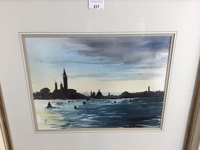 Lot 217 - Frankie Cummins, contemporary, watercolour - Grand Canal Entrance, initialled, 29cm x 39cm, in glazed frame