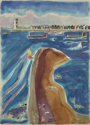 Lot 225 - Daphne Sandham (b.1950) watercolour - The Beach, signed, 73cm x 53cm, in glazed frame