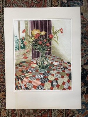Lot 1121 - *Richard Bawden (b.1936) signed etching and aquatint - Flowers and Patchwork, AP, 50.5cm x 40.5cm with mount, unframed