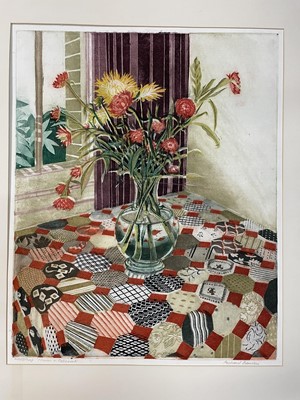 Lot 1121 - *Richard Bawden (b.1936) signed etching and aquatint - Flowers and Patchwork, AP, 50.5cm x 40.5cm with mount, unframed